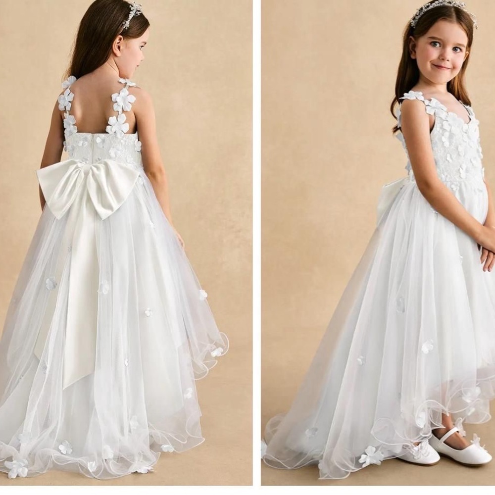Azazie White Floral Kids Dress with Bow